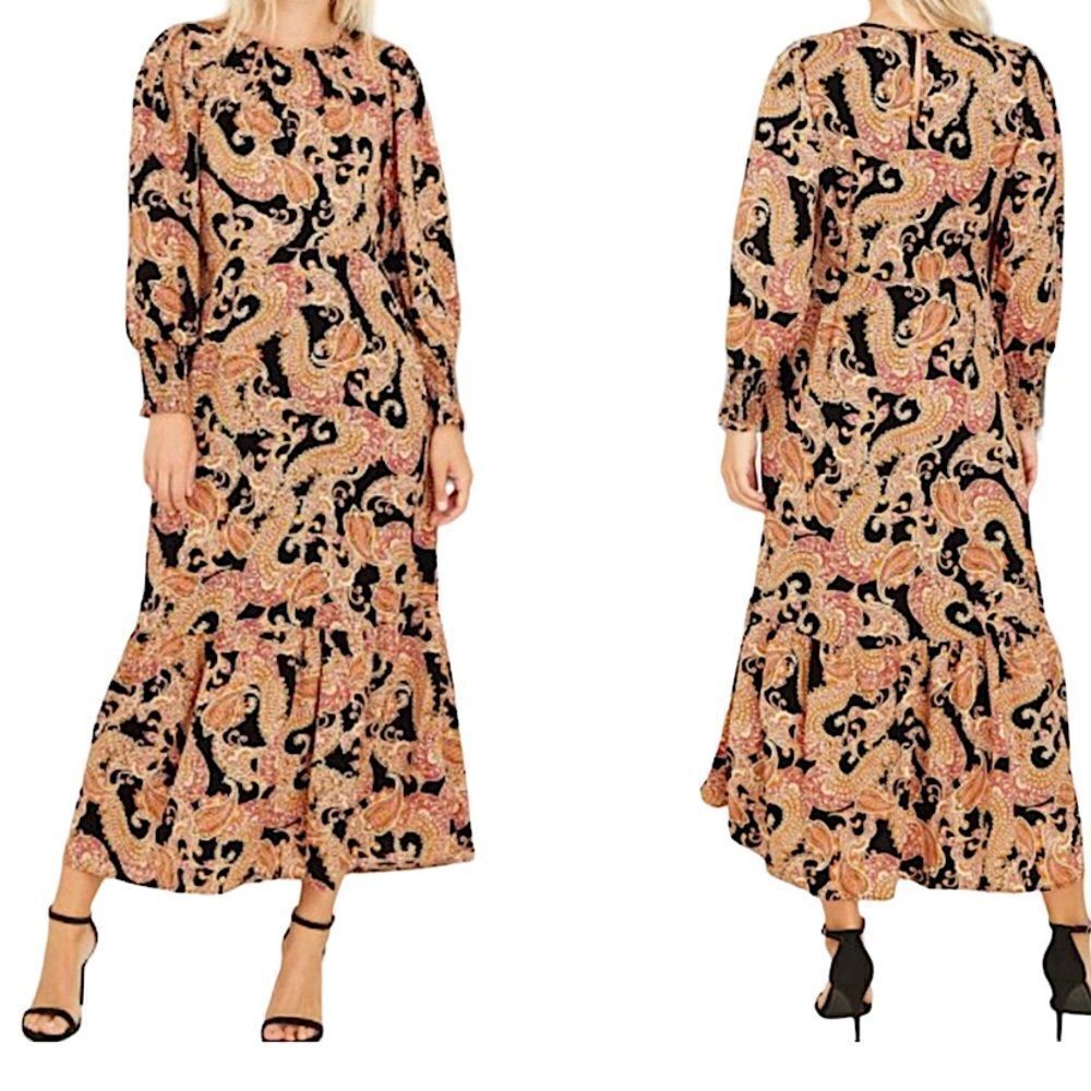 Who What Wear Paisley western modest Puff Long Sleeve maxi Dress romantic XS